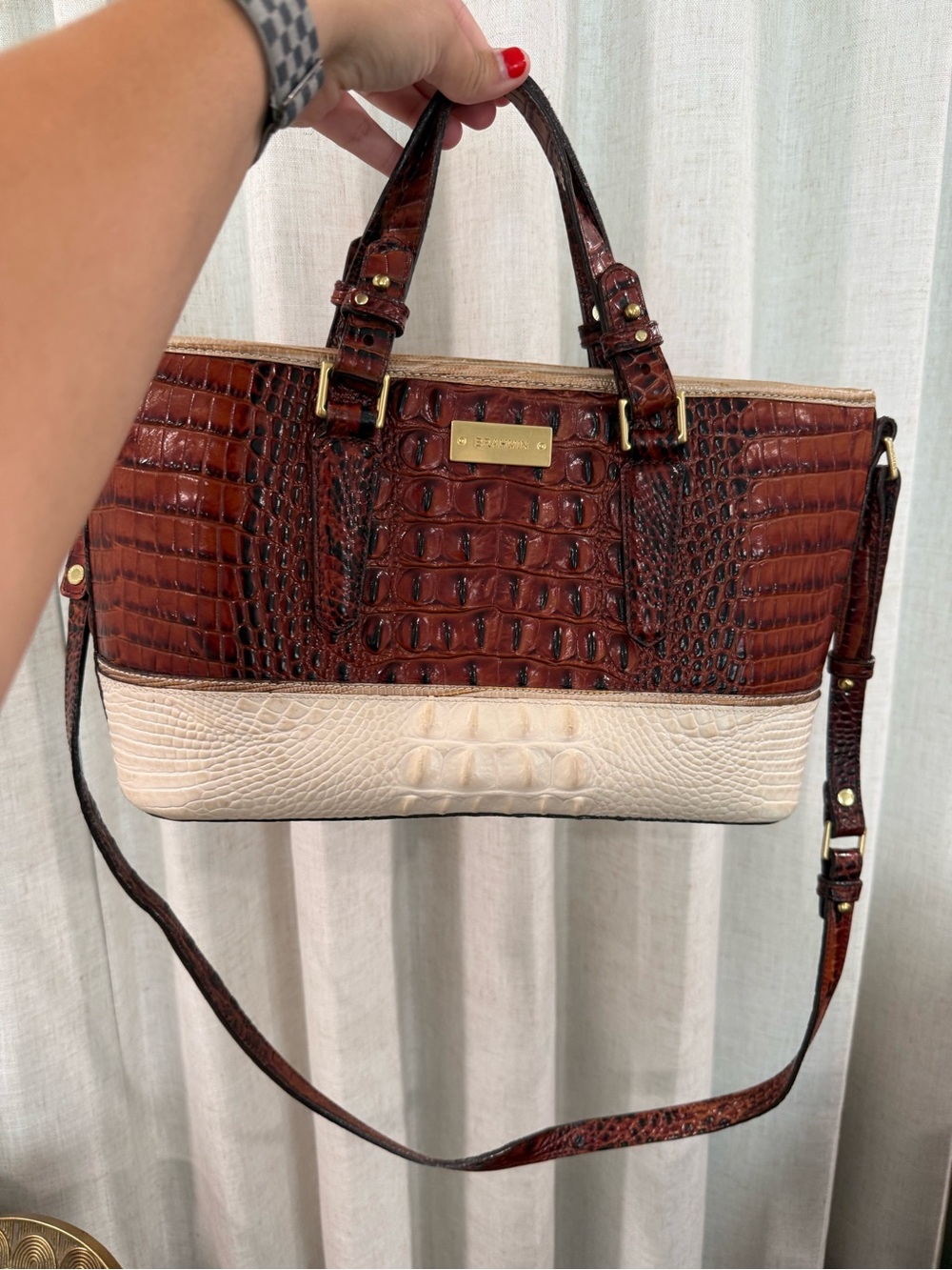 Brahmin Mini Asher in Pecan and White